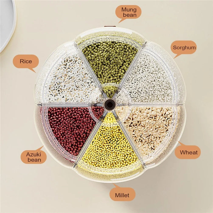 Removable Rotating Grain Storage Box 6 Grids Rice Bucket Moisture-Proof Insect-Proof Sealed Food Dispenser 6.5L (BPA-Free, NO FDA Certificate) - 5