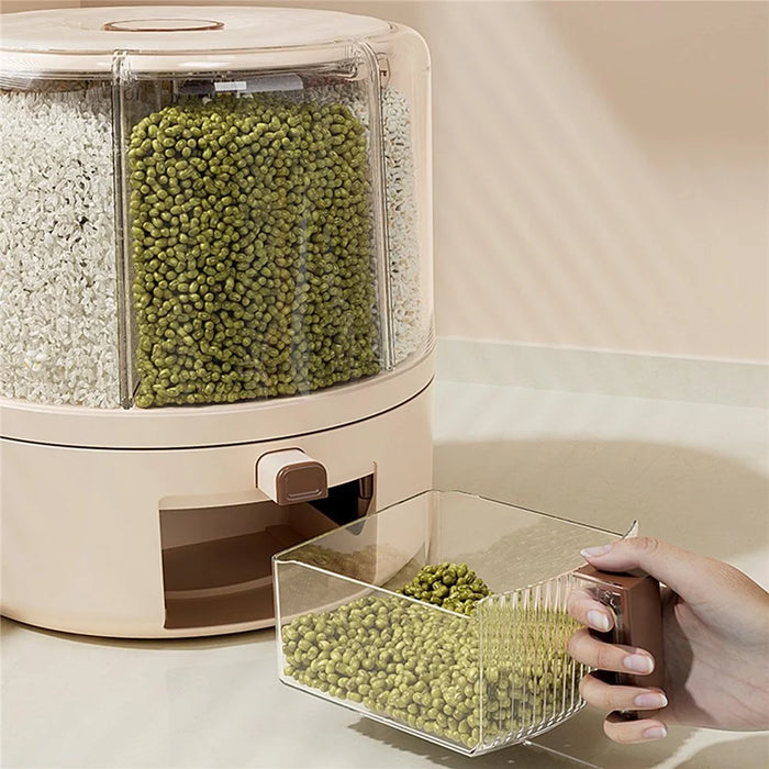 Removable Rotating Grain Storage Box 6 Grids Rice Bucket Moisture-Proof Insect-Proof Sealed Food Dispenser 6.5L (BPA-Free, NO FDA Certificate) - 6