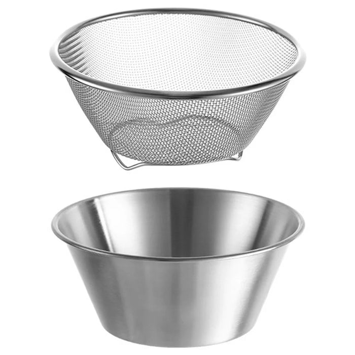 14cm Mini Strainer with Bowl 304 Stainless Steel Colander Small Container for Berries Strawberry - 1