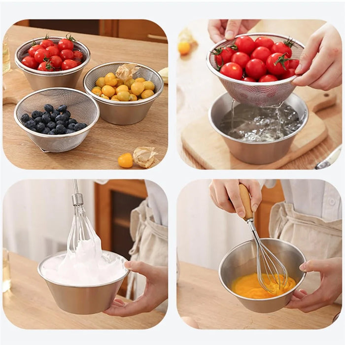 14cm Mini Strainer with Bowl 304 Stainless Steel Colander Small Container for Berries Strawberry - 3