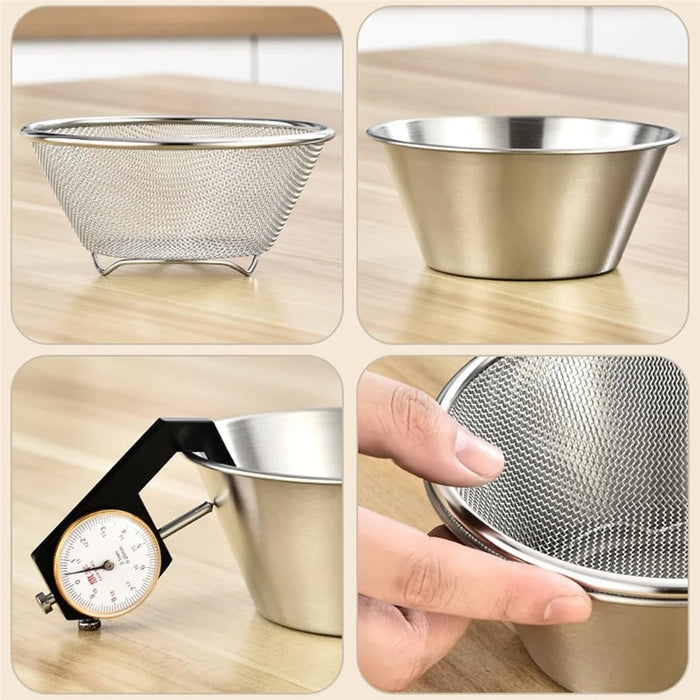 14cm Mini Strainer with Bowl 304 Stainless Steel Colander Small Container for Berries Strawberry - 5