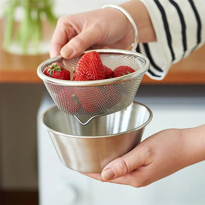 16cm Mini Strainer with Bowl 304 Stainless Steel Colander Mini Colander Bowl Set for Washing & Draining - 2