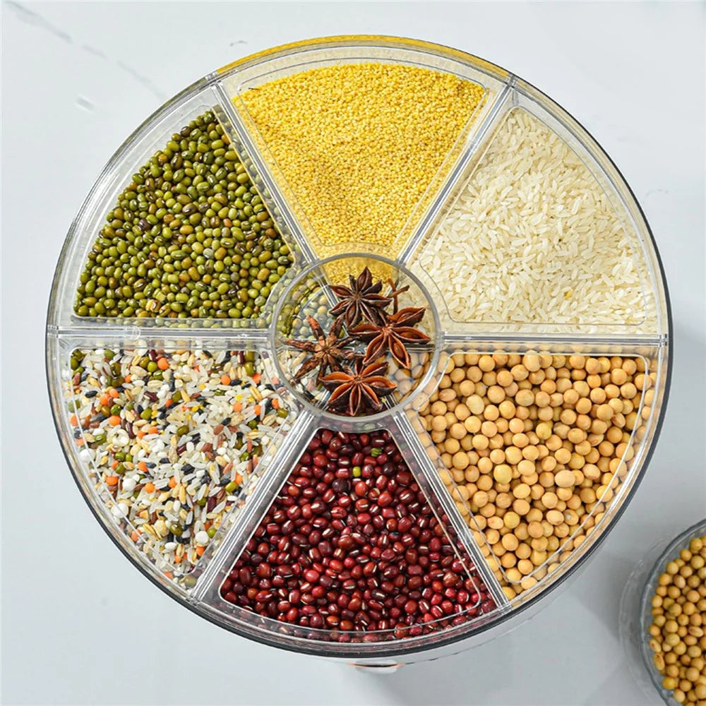 10KG Rotating Cereal Dispenser PET Food Container 6 Compartments Airtight Moisture Proof Grain Bucket (No FDA, BPA Free) - Blackish Green - 5