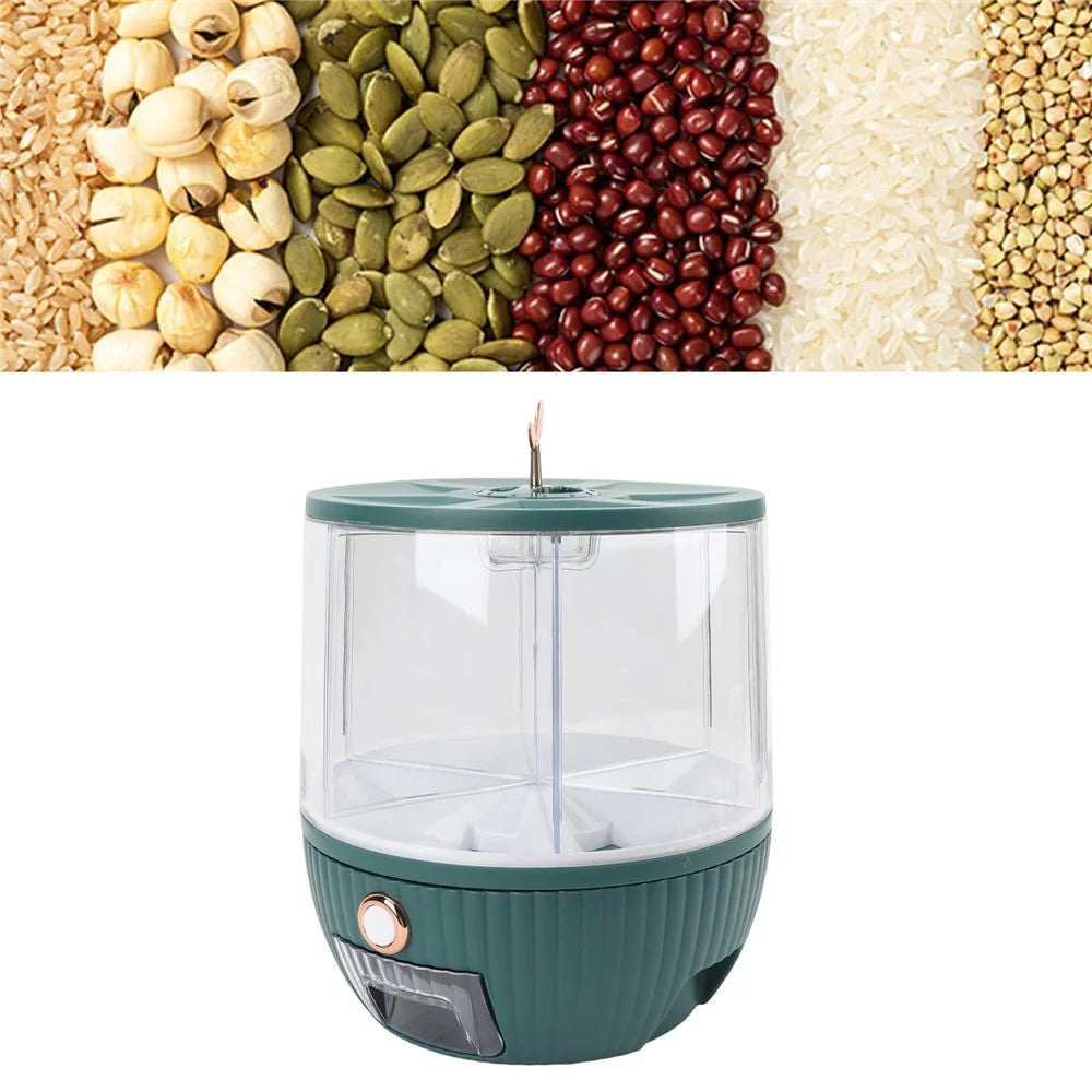 10KG Rotating Cereal Dispenser PET Food Container 6 Compartments Airtight Moisture Proof Grain Bucket (No FDA, BPA Free) - Blackish Green - 7