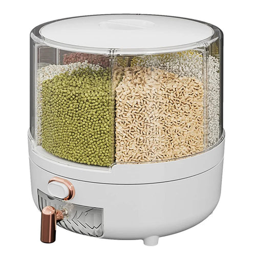4.5KG Detachable Rotatable Cereal Storage Container PS+PET Kitchen Airtight Moisture Proof Grain Bucket (No FDA, BPA Free) - White - 1