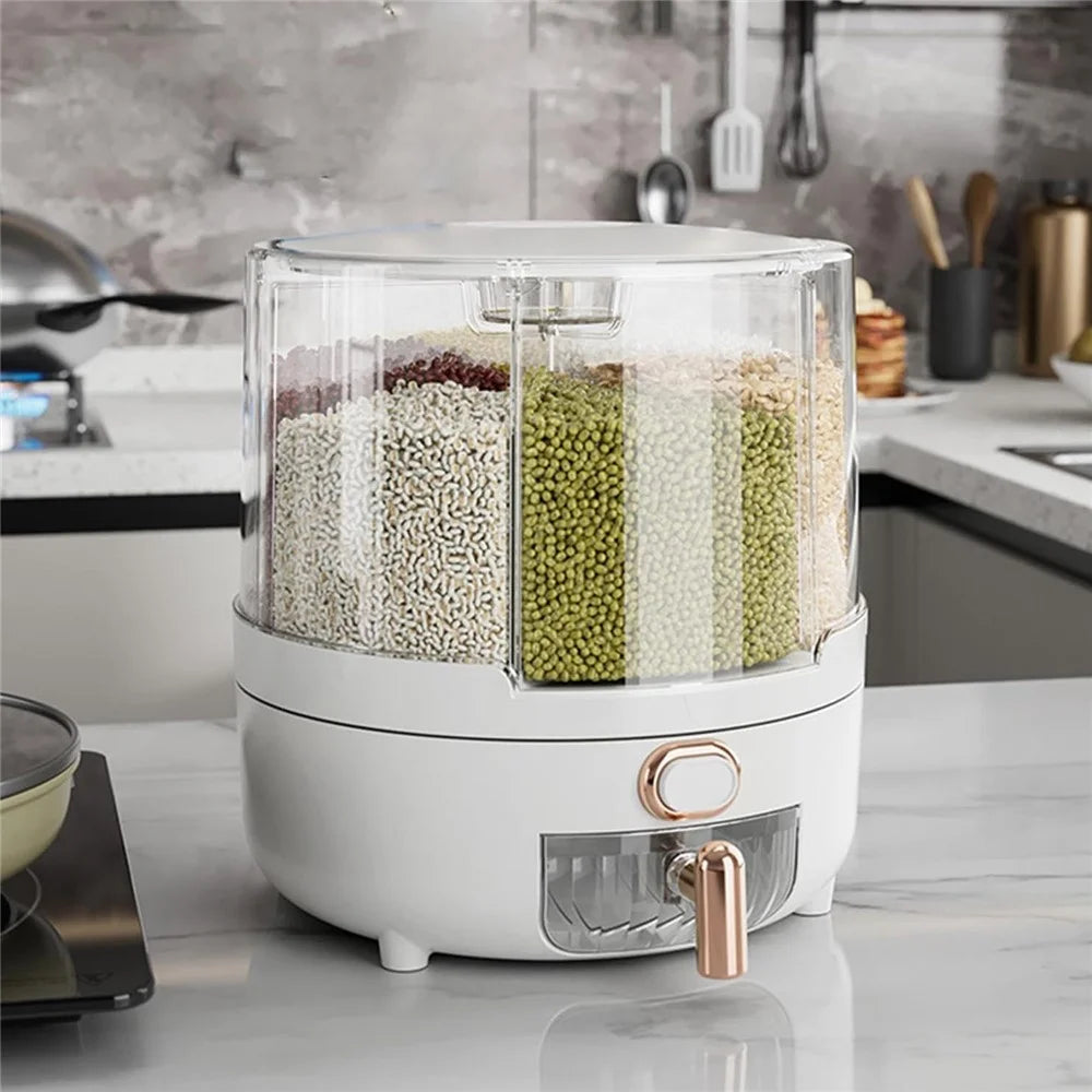 4.5KG Detachable Rotatable Cereal Storage Container PS+PET Kitchen Airtight Moisture Proof Grain Bucket (No FDA, BPA Free) - White - 6