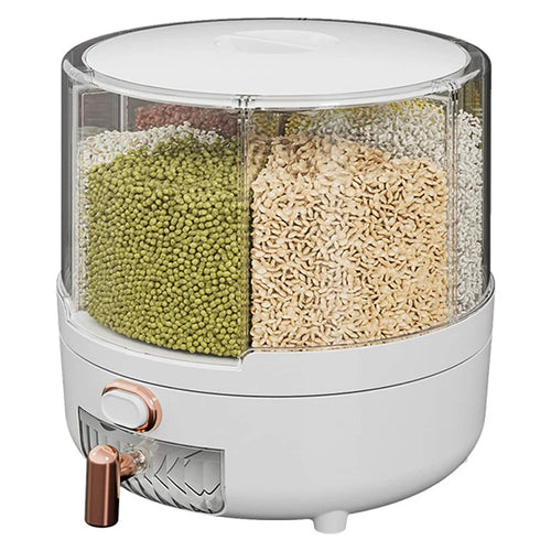 6.5KG Detachable Rotatable Cereal Storage Container PS+PET Kitchen Airtight Moisture Proof Grain Bucket (No FDA, BPA Free) - White - 1
