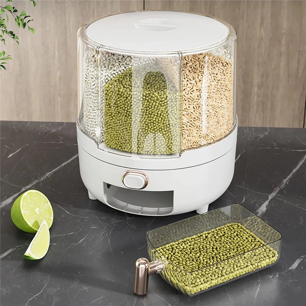 6.5KG Detachable Rotatable Cereal Storage Container PS+PET Kitchen Airtight Moisture Proof Grain Bucket (No FDA, BPA Free) - White - 2