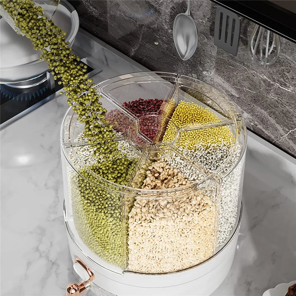 6.5KG Detachable Rotatable Cereal Storage Container PS+PET Kitchen Airtight Moisture Proof Grain Bucket (No FDA, BPA Free) - White - 4