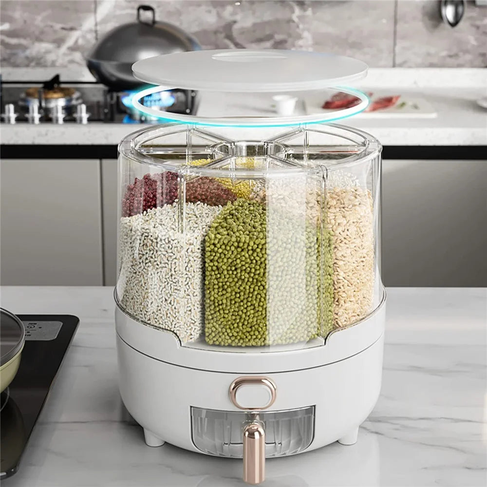 6.5KG Detachable Rotatable Cereal Storage Container PS+PET Kitchen Airtight Moisture Proof Grain Bucket (No FDA, BPA Free) - White - 5