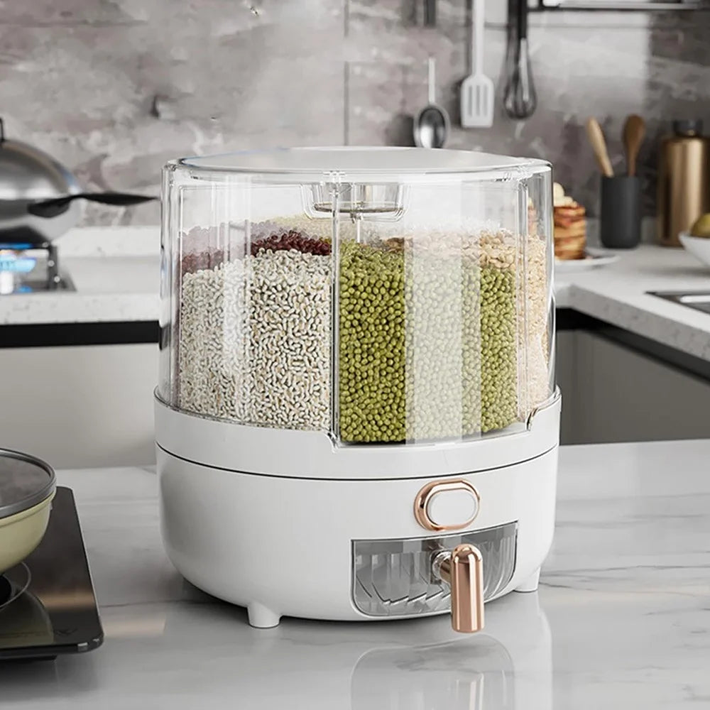 6.5KG Detachable Rotatable Cereal Storage Container PS+PET Kitchen Airtight Moisture Proof Grain Bucket (No FDA, BPA Free) - White - 6
