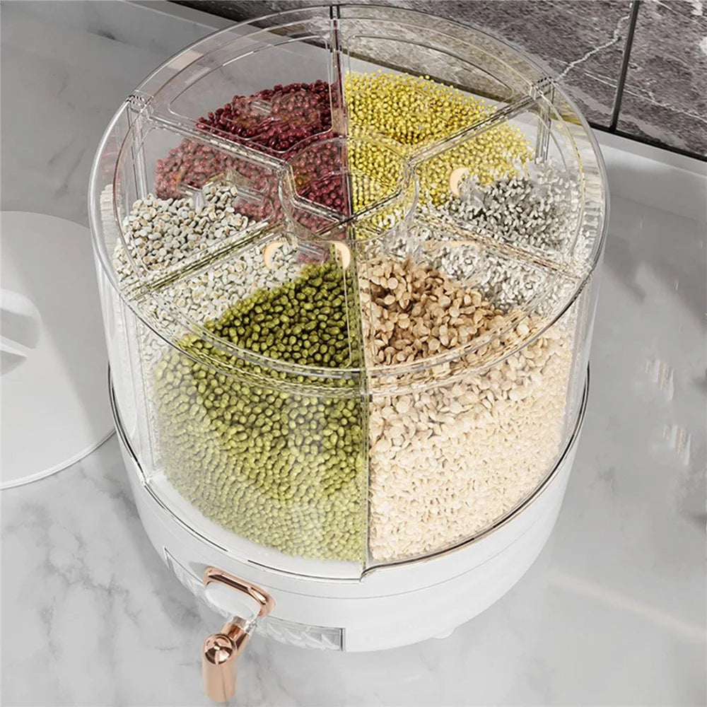 6.5KG Detachable Rotatable Cereal Storage Container PS+PET Kitchen Airtight Moisture Proof Grain Bucket (No FDA, BPA Free) - White - 7