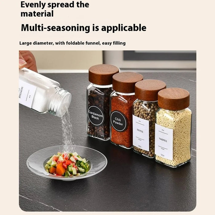 12Pcs 4oz Square Spice Jar Transparent Glass Seasoning Container with Wooden Lid ( No FDA, BPA Free ) - 4