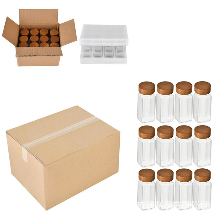 12Pcs 4oz Square Spice Jar Transparent Glass Seasoning Container with Wooden Lid ( No FDA, BPA Free ) - 7