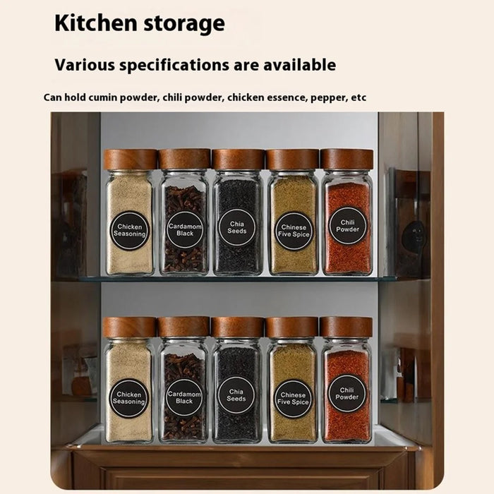 24Pcs 4oz Square Spice Jar Transparent Glass Seasoning Container with Wooden Lid ( No FDA, BPA Free ) - 5