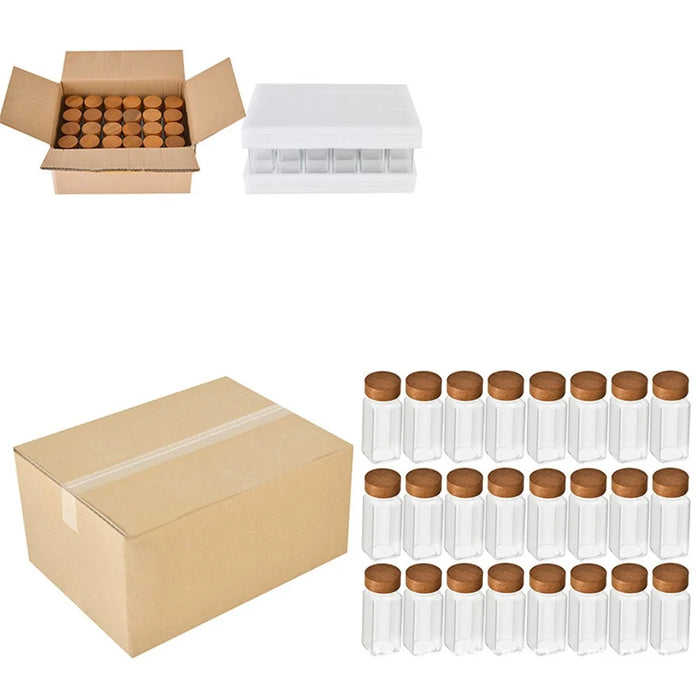 24Pcs 4oz Square Spice Jar Transparent Glass Seasoning Container with Wooden Lid ( No FDA, BPA Free ) - 7