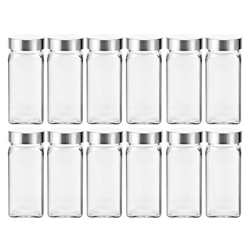 12Pcs 4oz Square Spice Jar with Stainless Steel Lid Transparent Glass Seasoning Container ( No FDA, BPA Free ) - 1