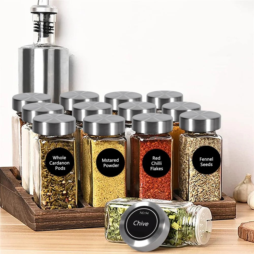 12Pcs 4oz Square Spice Jar with Stainless Steel Lid Transparent Glass Seasoning Container ( No FDA, BPA Free ) - 2