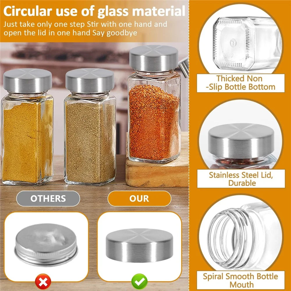 12Pcs 4oz Square Spice Jar with Stainless Steel Lid Transparent Glass Seasoning Container ( No FDA, BPA Free ) - 5