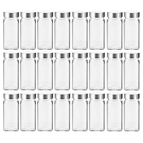 24Pcs 4oz Square Spice Jar with Stainless Steel Lid Transparent Glass Seasoning Container ( No FDA, BPA Free ) - 1