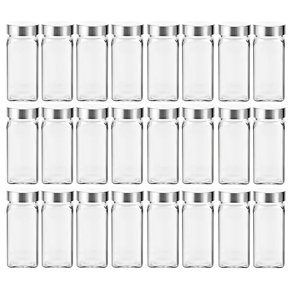 24Pcs 4oz Square Spice Jar with Stainless Steel Lid Transparent Glass Seasoning Container ( No FDA, BPA Free ) - 1