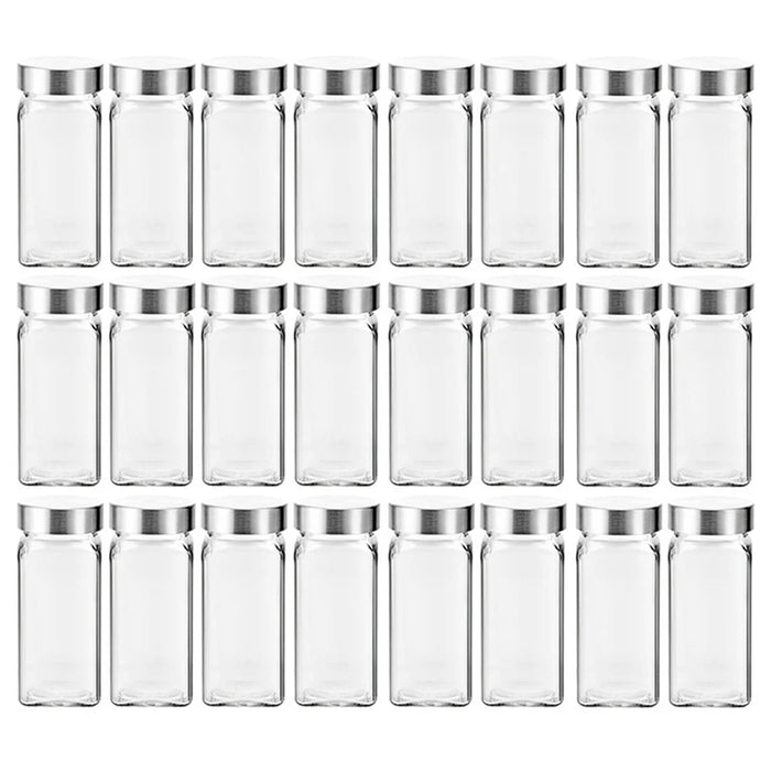 24Pcs 4oz Square Spice Jar with Stainless Steel Lid Transparent Glass Seasoning Container ( No FDA, BPA Free ) - 1