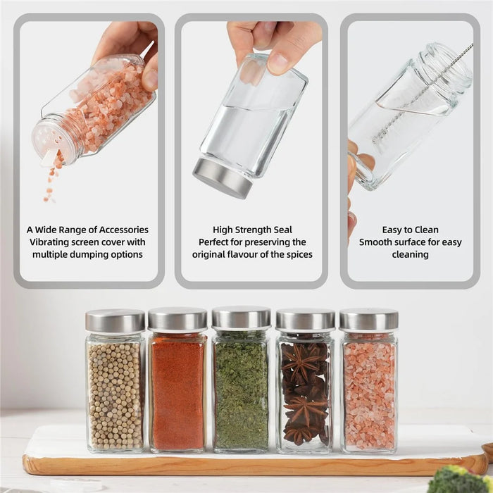 24Pcs 4oz Square Spice Jar with Stainless Steel Lid Transparent Glass Seasoning Container ( No FDA, BPA Free ) - 7