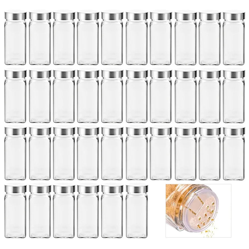 36Pcs 4oz Square Spice Jar with Stainless Steel Lid Transparent Glass Seasoning Container ( No FDA, BPA Free ) - 1