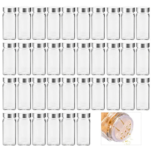 36Pcs 4oz Square Spice Jar with Stainless Steel Lid Transparent Glass Seasoning Container ( No FDA, BPA Free ) - 1