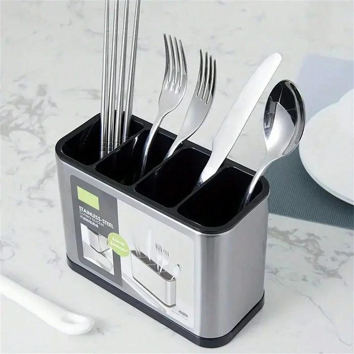 Stainless Steel Shell Kitchen Utensil Holder 4 Grids Cutlery Organizer Non Slip Drainage Bucket - 3