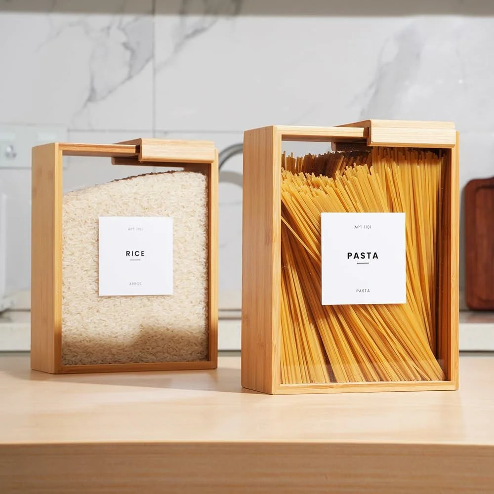Bamboo Wood Food Storage Container 3L Capacity Cereal Dispenser Grain Bucket (BPA-Free, NO FDA Certificate) - 5