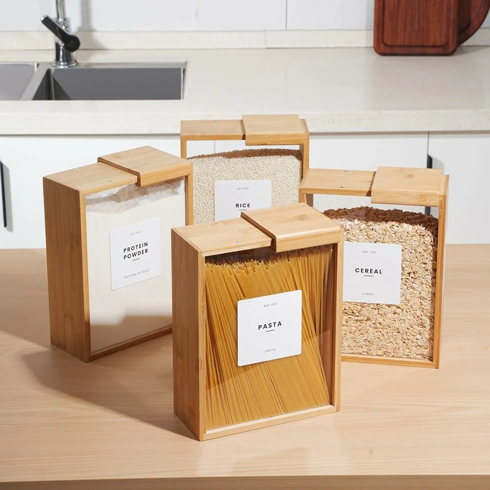 Bamboo Wood Food Storage Container 3L Capacity Cereal Dispenser Grain Bucket (BPA-Free, NO FDA Certificate) - 7