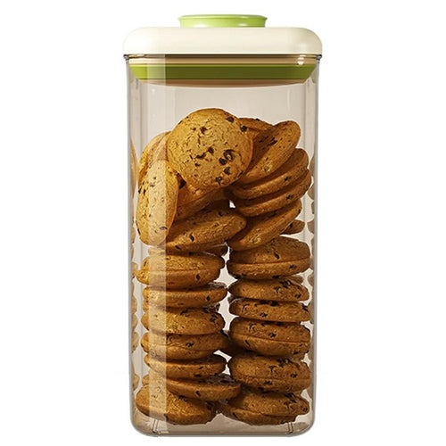 2400ml Push Button Airtight Square Container Grains Coffee Snacks Kitchen Food Storage Canister (BPA-Free, No FDA) - Green - 1