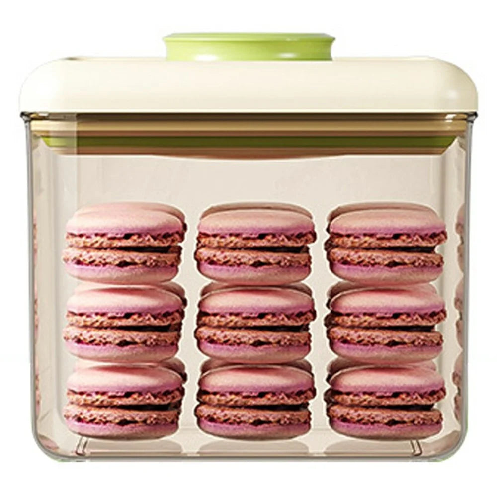 1100ml Rectangular PS Airtight Container Push Button Grains Snacks Kitchen Food Storage Canister (BPA-Free, No FDA) - Green - 1