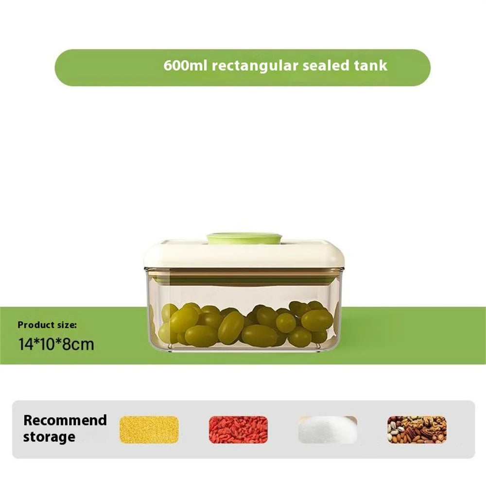 600ml Rectangular PS Airtight Container Push Button Grains Snacks Kitchen Food Storage Canister (BPA-Free, No FDA) - Green - 2