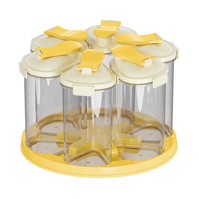6Pcs Rotating Clear Food Storage Jar Clear Grain Containers with 360 Degree Base Fresh-Keeping Box for Kitchen Organization (BPA Free, No FDA) - Yellow - 2