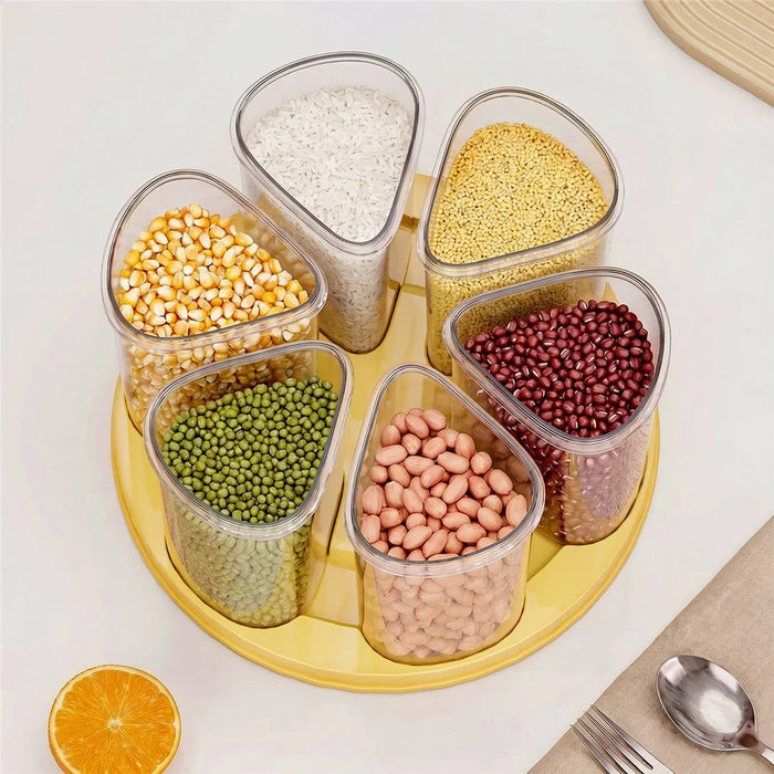 6Pcs Rotating Clear Food Storage Jar Clear Grain Containers with 360 Degree Base Fresh-Keeping Box for Kitchen Organization (BPA Free, No FDA) - Yellow - 6
