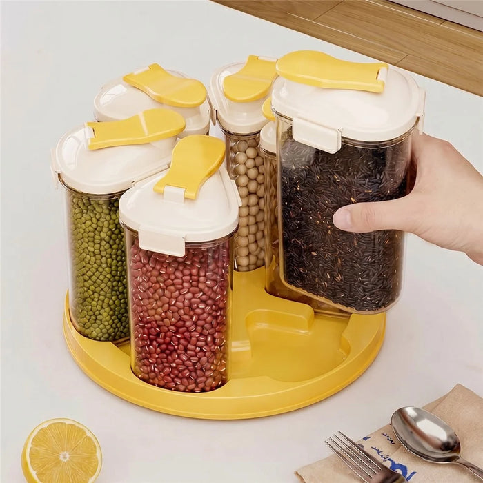 6Pcs Rotating Clear Food Storage Jar Clear Grain Containers with 360 Degree Base Fresh-Keeping Box for Kitchen Organization (BPA Free, No FDA) - Yellow - 7