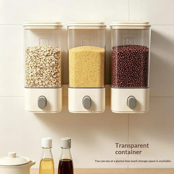 Size L Plastic Wall Mounted Airtight Grain Storage Container with Press Dispenser (BPA Free, No FDA) - 3