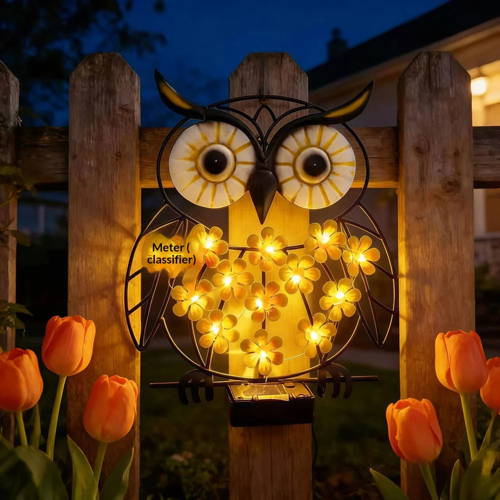 Owl Shape Solar Iron Light Solar Powered LED Outdoor Wall Lamp Garden Decoration - 2