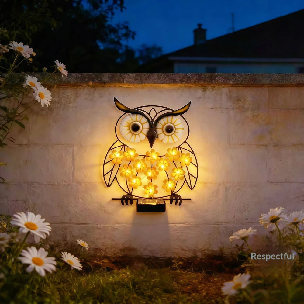Owl Shape Solar Iron Light Solar Powered LED Outdoor Wall Lamp Garden Decoration - 7