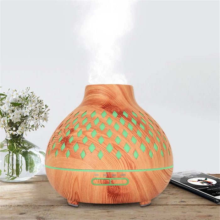 Wood Skin Hollow Ultrasonic Colorful Atmosphere Lamp Aromatherapy Humidifier - Brown/AU Plug - 1
