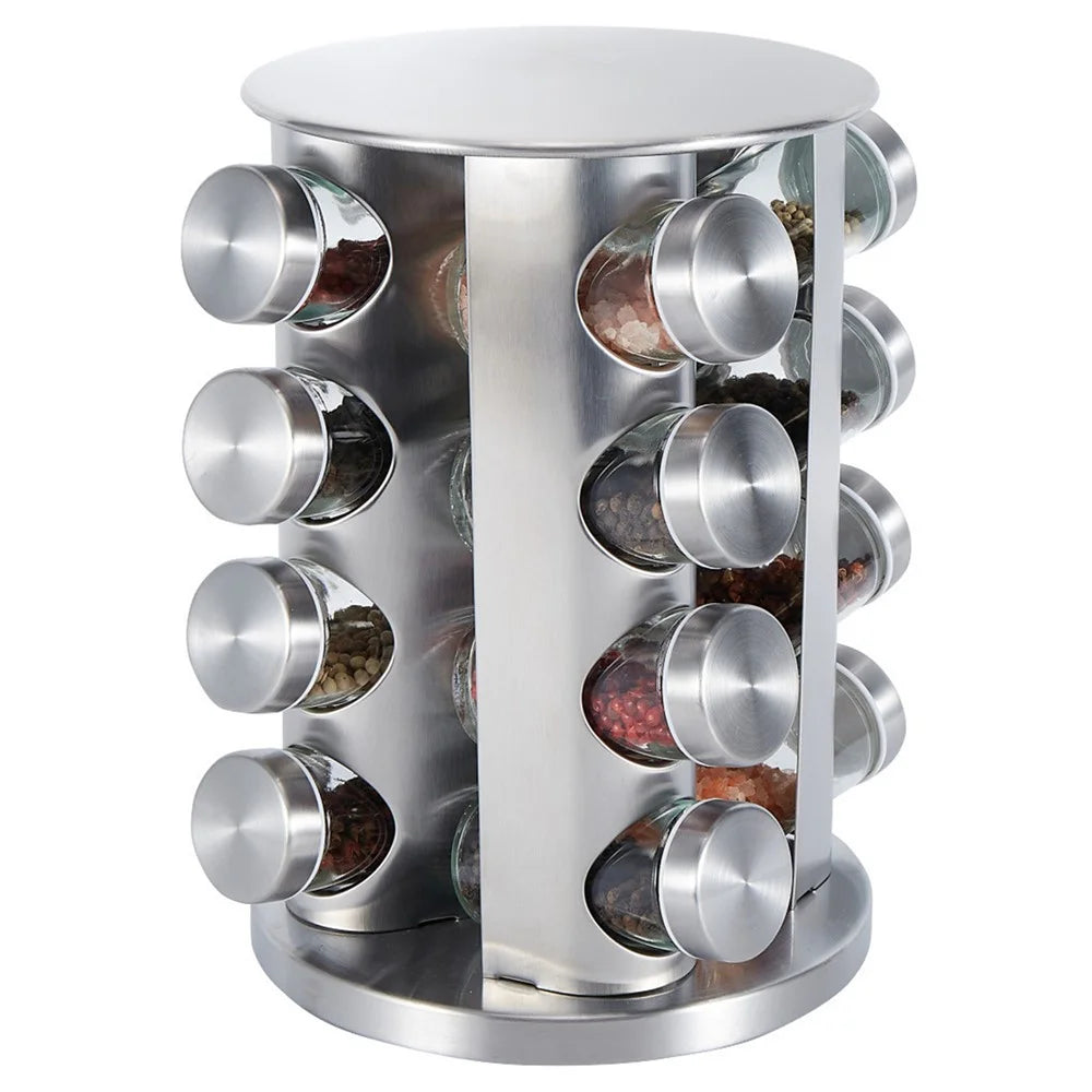 16Pcs Clear Glass Spice Jar Set with 360 Degree Rotating Base Kitchen Condiment Container (BPA Free, No FDA) - 1
