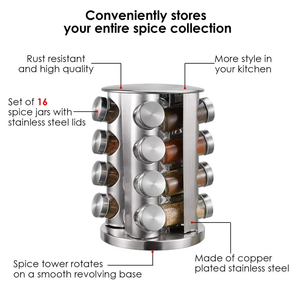 16Pcs Clear Glass Spice Jar Set with 360 Degree Rotating Base Kitchen Condiment Container (BPA Free, No FDA) - 2