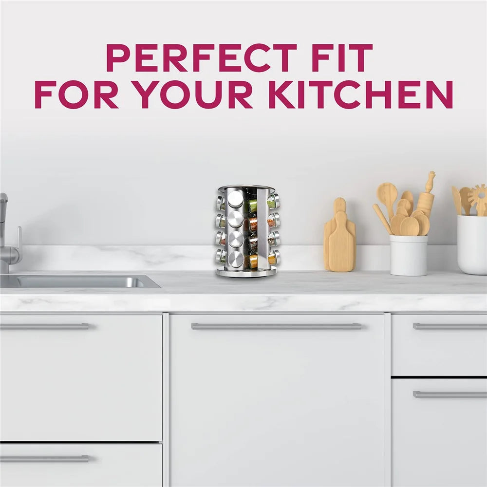 16Pcs Clear Glass Spice Jar Set with 360 Degree Rotating Base Kitchen Condiment Container (BPA Free, No FDA) - 7