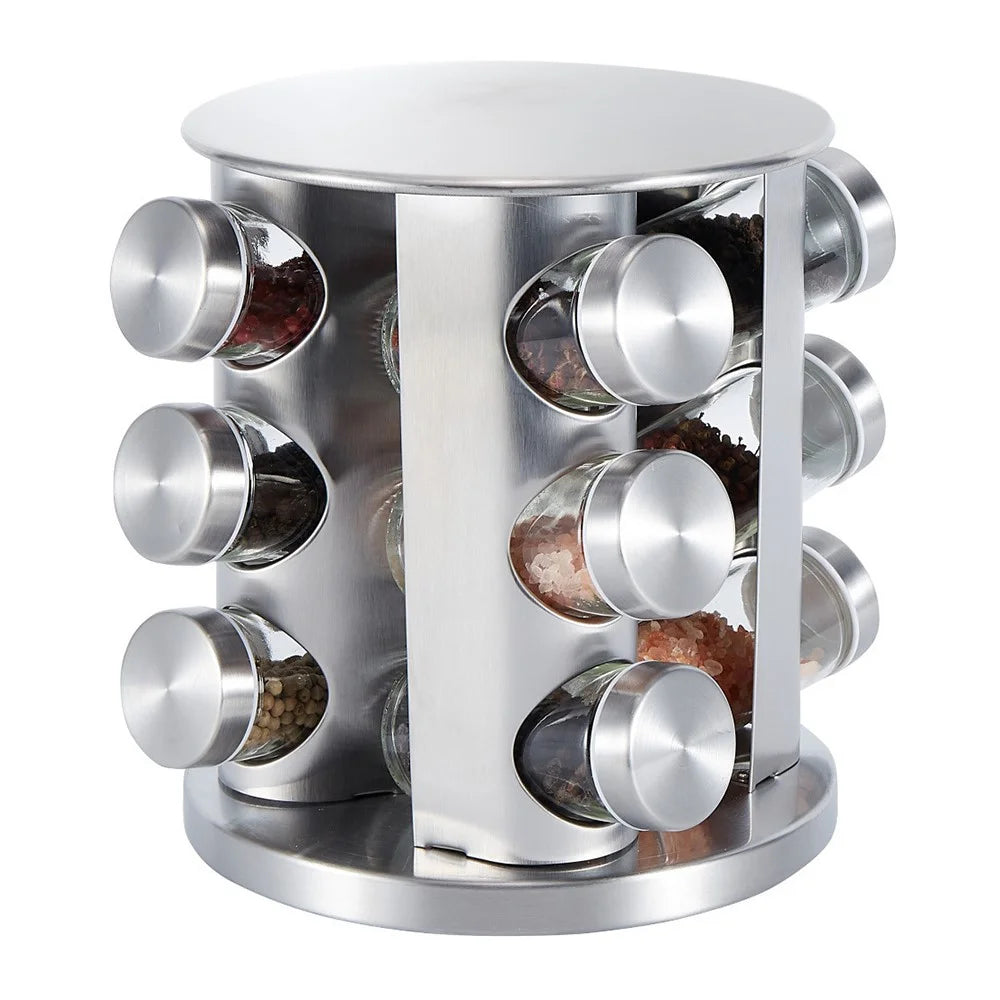 12Pcs Clear Glass Spice Jar Set with 360 Degree Rotating Base Kitchen Condiment Container (BPA Free, No FDA) - 1