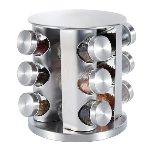 12Pcs Clear Glass Spice Jar Set with 360 Degree Rotating Base Kitchen Condiment Container (BPA Free, No FDA) - 1
