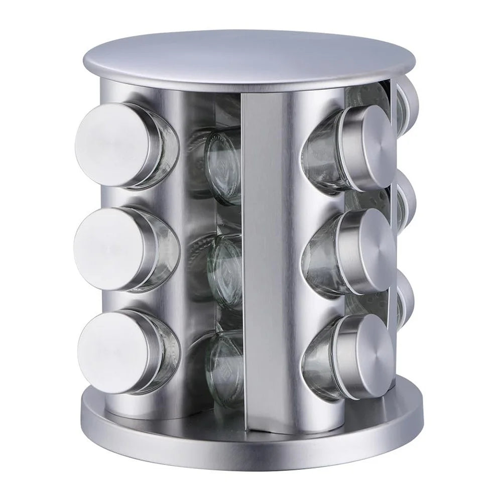 12Pcs Clear Glass Spice Jar Set with 360 Degree Rotating Base Kitchen Condiment Container (BPA Free, No FDA) - 2
