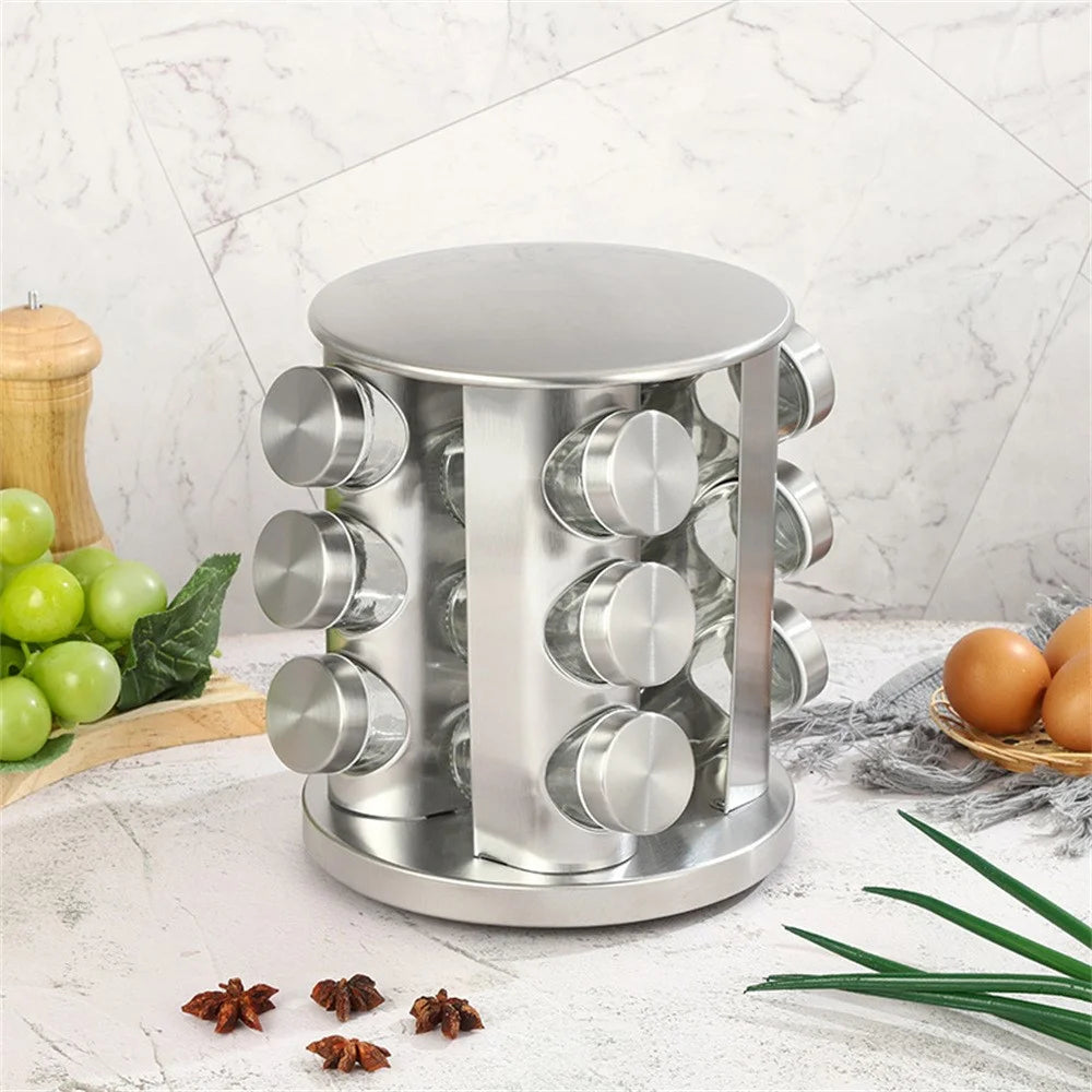 12Pcs Clear Glass Spice Jar Set with 360 Degree Rotating Base Kitchen Condiment Container (BPA Free, No FDA) - 3