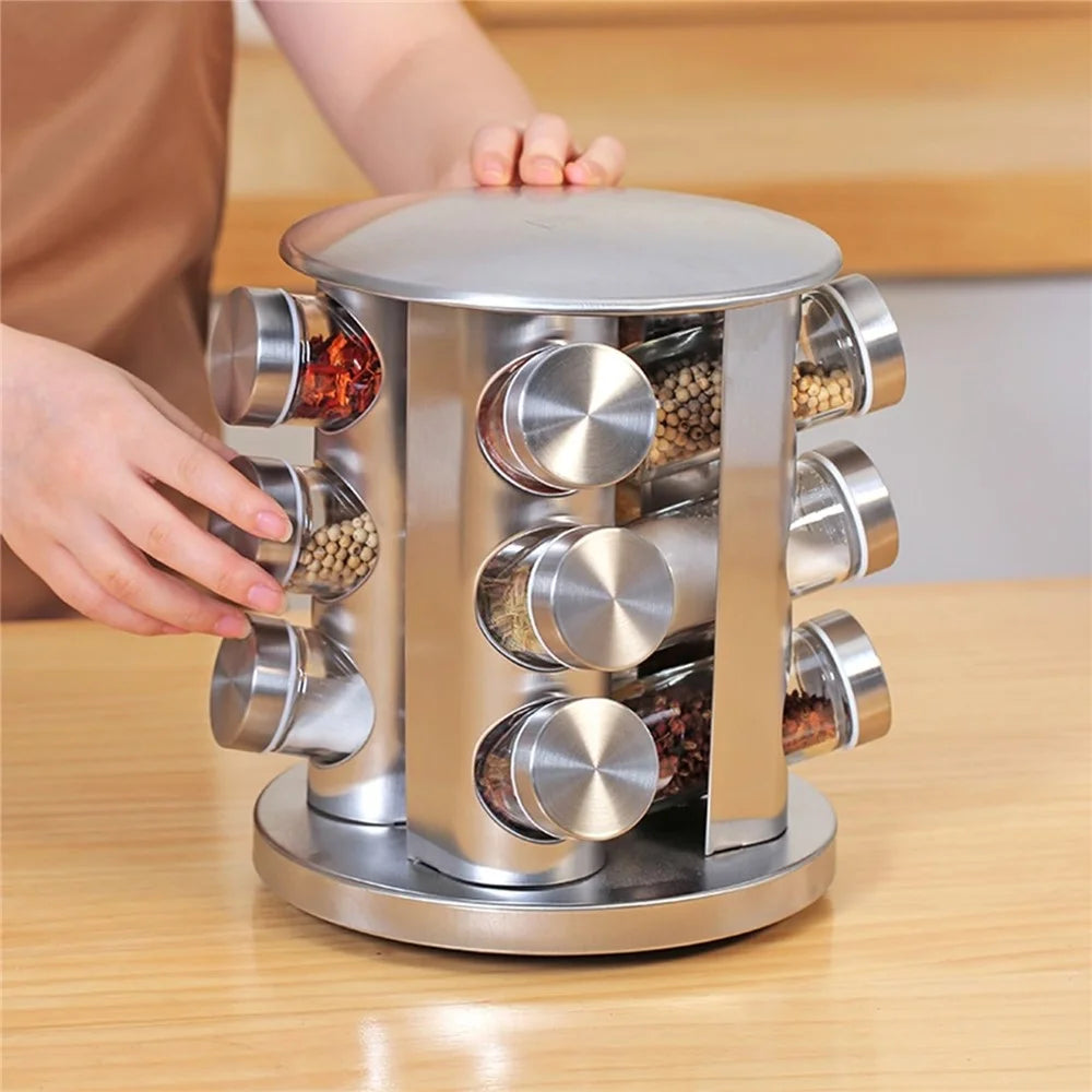 12Pcs Clear Glass Spice Jar Set with 360 Degree Rotating Base Kitchen Condiment Container (BPA Free, No FDA) - 6